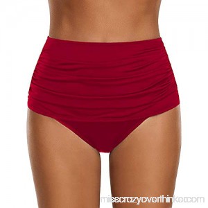 Women's Mid Waisted Bikini Bottom Shirred Hispter Tankini Briefs Swim Shorts Plus Size C B07MTCDCC9